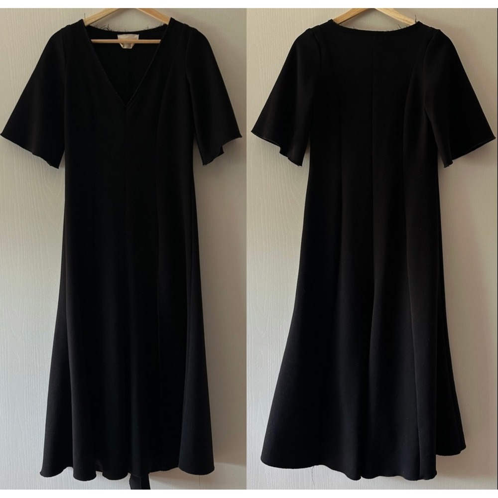 Georgia Alice Black V-Neck Crepe Midi Dress Short Sleeve AU 8 US 4 Small